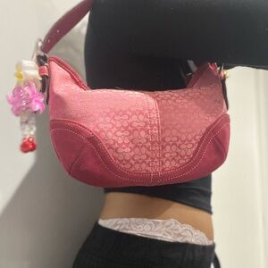 Coach Pink Shoulder soho Bag with Floral Charm